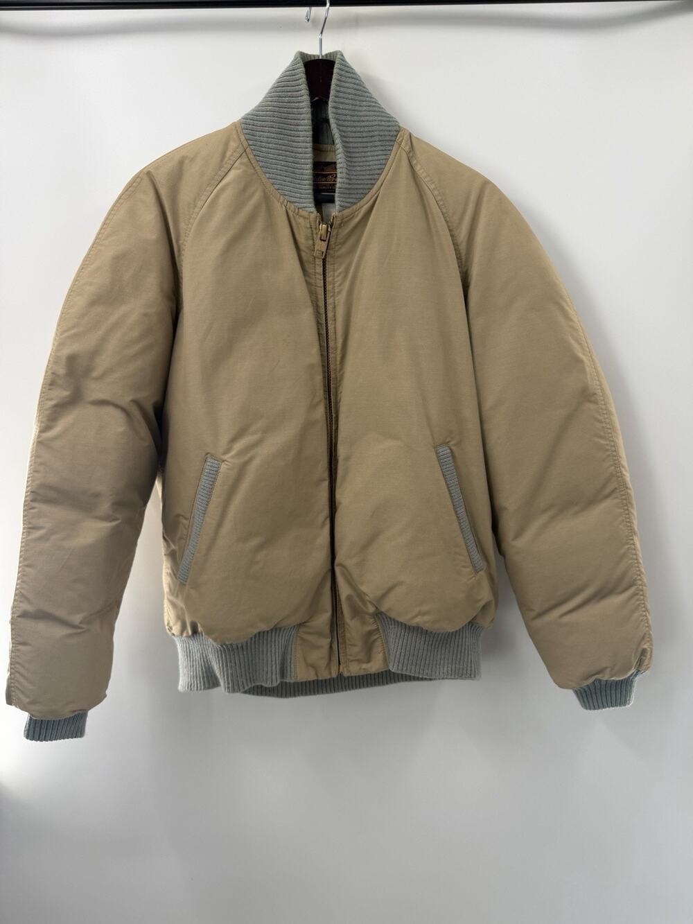 Vtg 80s Eddie Bauer All Purpose Down Bomber Jacket Men’s M Black Tag 60/40 Tan